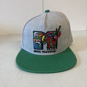 New MTV Music Television Baseball Cap Trucker Hat Pop Culture NWT Green Gray